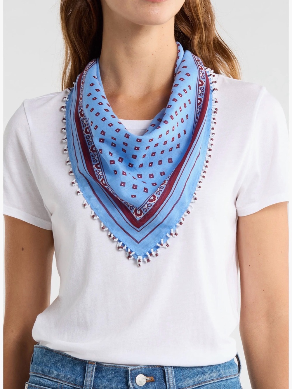 Madewell Light Blue Bandana Scarf with Maroon Detail